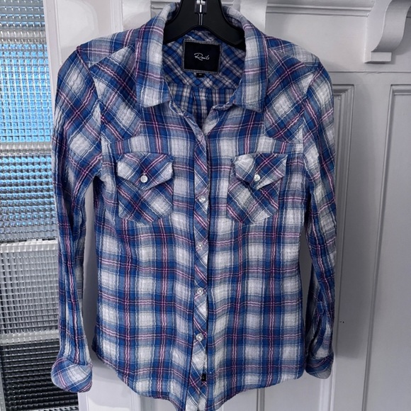 Rails Womens Blue Plaid Long Sleeve Button Down Shirt Size XS - Picture 2 of 11